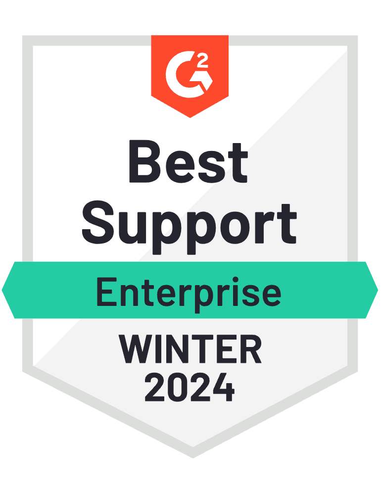 Centercode's Enterprise Best Support Award Badge for Winter 2024 from G2